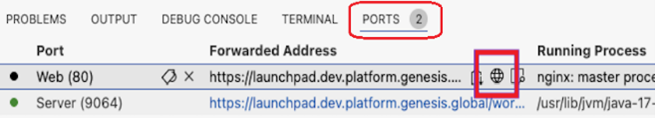 The globe icon in the Ports tab