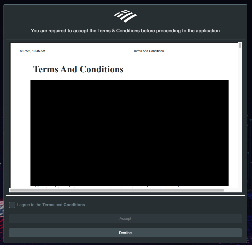 Terms and Conditions dialog example